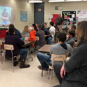 Nate Wehr speaks to science classes.