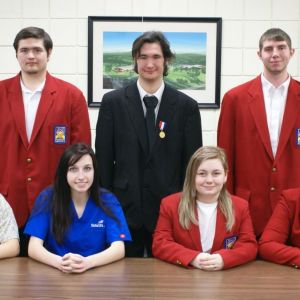 Pictured, seated from left, are Deanna Spoon, Allied Health Science, Bridgeport, competing in medical assisting; Kyley Dulkoski, Dental Assisting, Harrison Central, competing in dental assisting; Fallyn Carpenter, Visual Graphics/Web Design, Barnesville, 