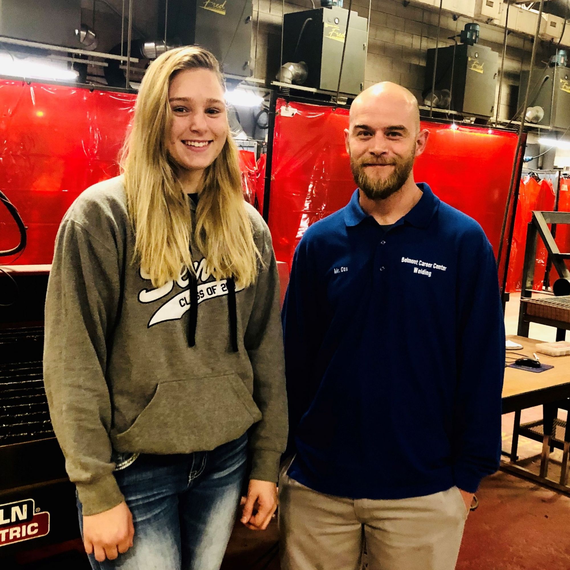 Nicole Johnston and Welding Instructor Garrett Cox
